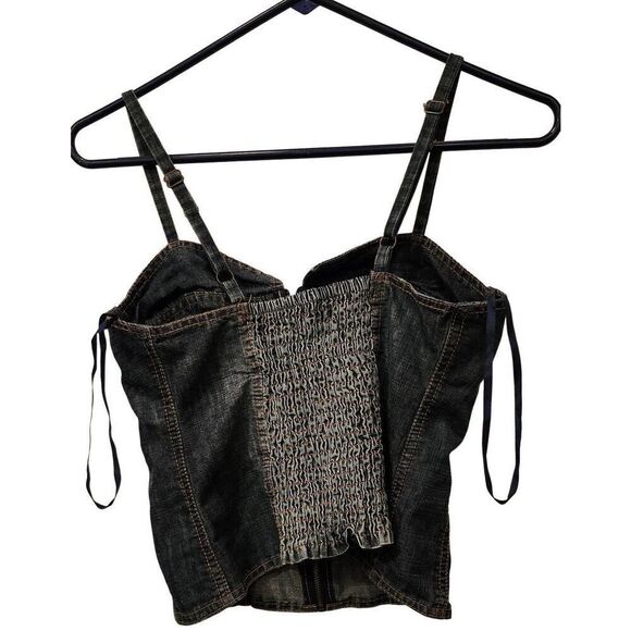 MUDD Fitted Denim with Rouchin In The Back Halter Top Size L - Picture 2 of 3